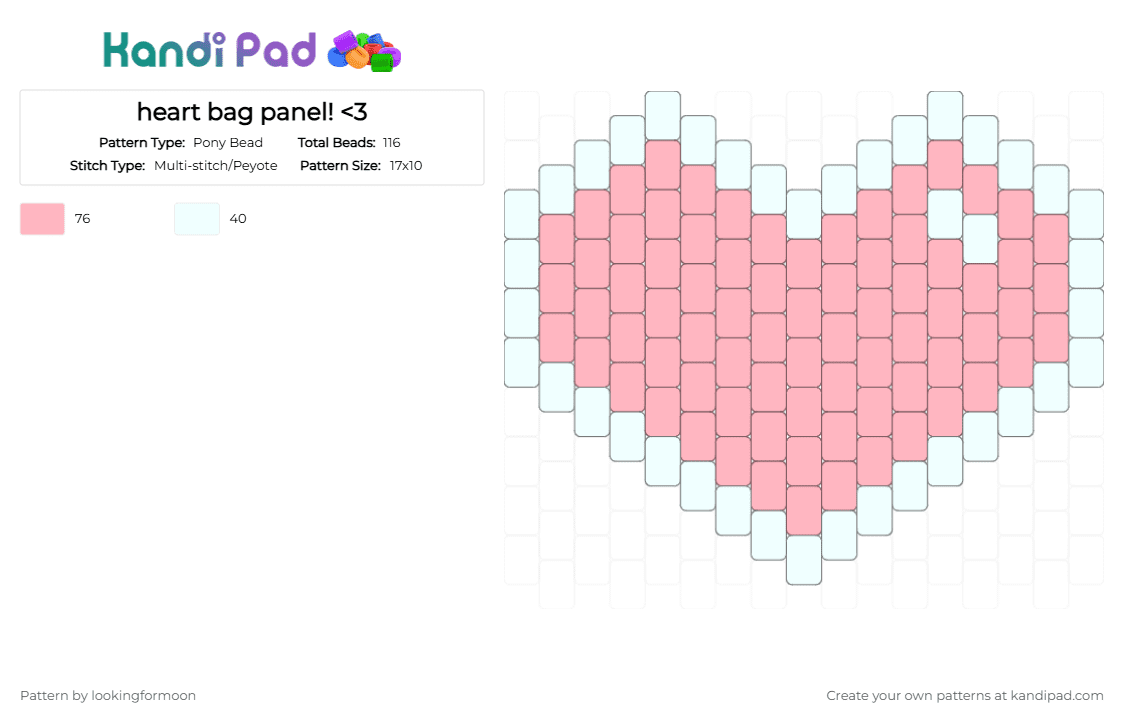 heart bag panel! - Pony Bead Pattern by katsukiswife on Kandi Pad - white,pink