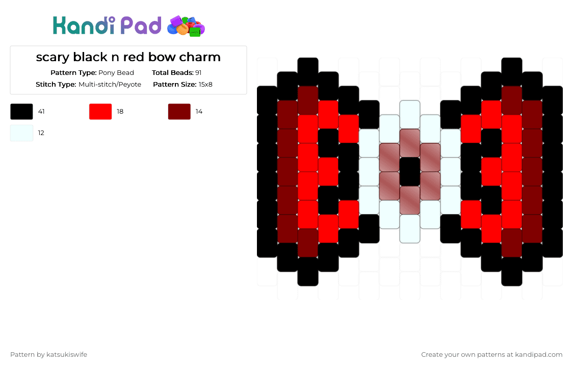 scary black n red bow charm - Pony Bead Pattern by katsukiswife on Kandi Pad - brown,red