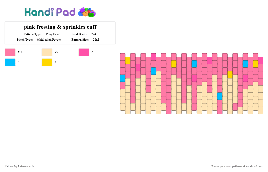 pink frosting & sprinkles cuff - Pony Bead Pattern by katsukiswife on Kandi Pad - beige, pink