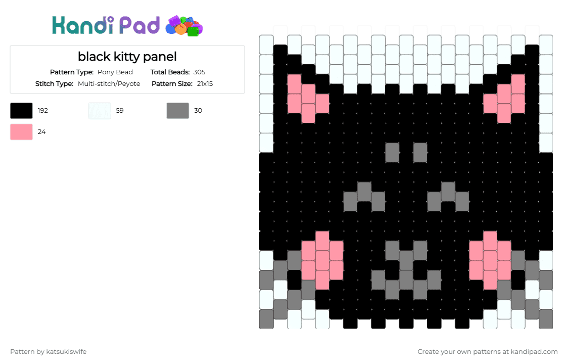 black kitty panel - Pony Bead Pattern by katsukiswife on Kandi Pad - 