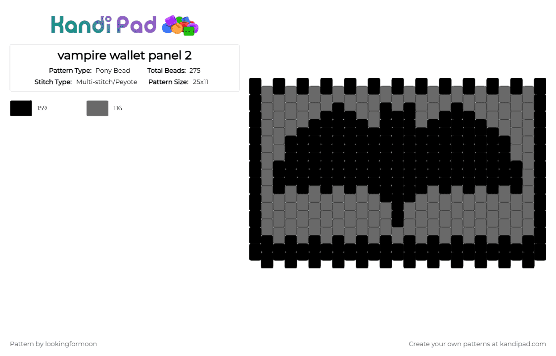 vampire wallet panel 2 - Pony Bead Pattern by katsukiswife on Kandi Pad - black,gray