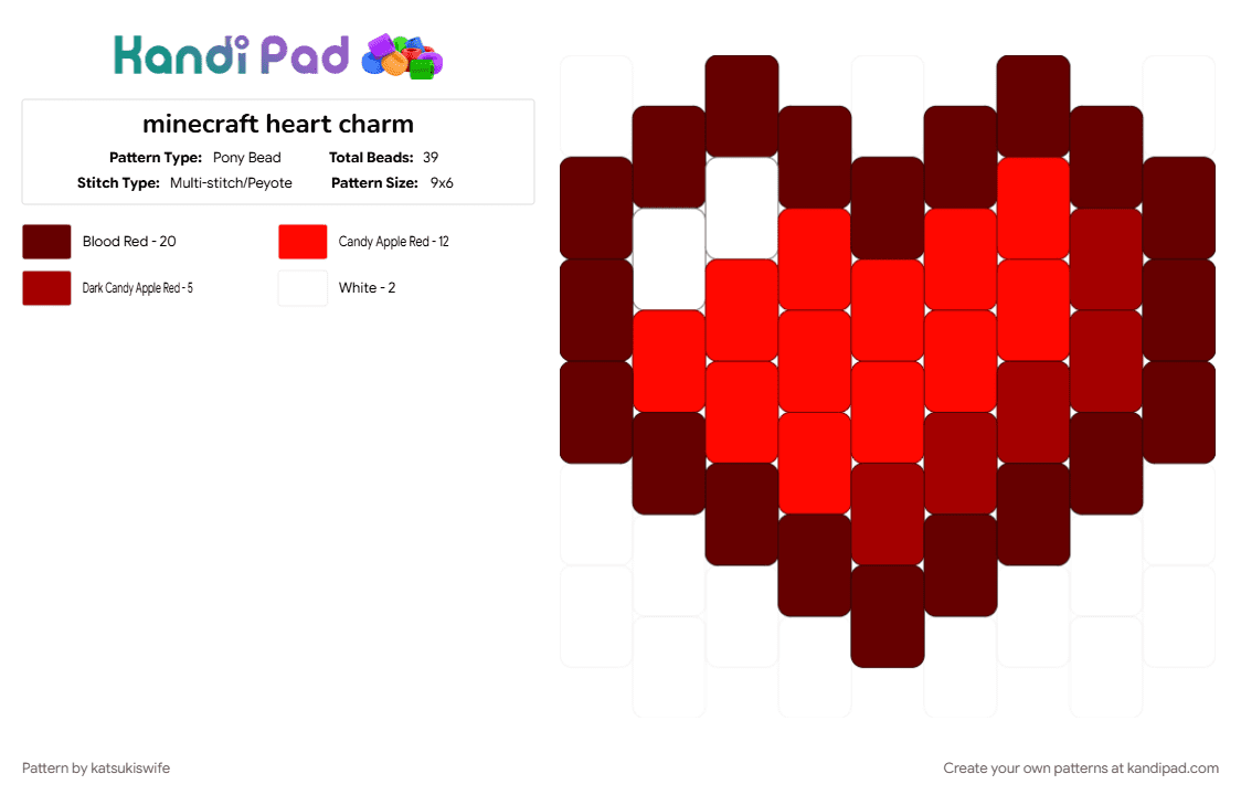 minecraft heart charm - Pony Bead Pattern by katsukiswife on Kandi Pad - brown, red