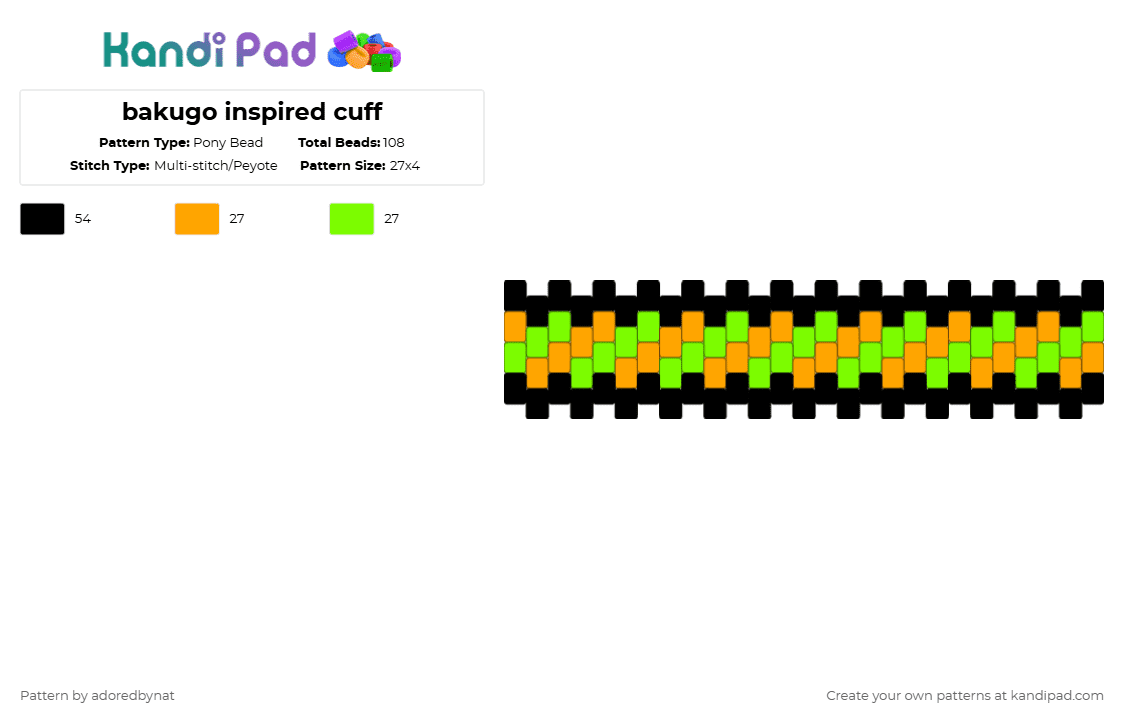 bakugo inspired cuff - Pony Bead Pattern by katsukiswife on Kandi Pad - orange,green