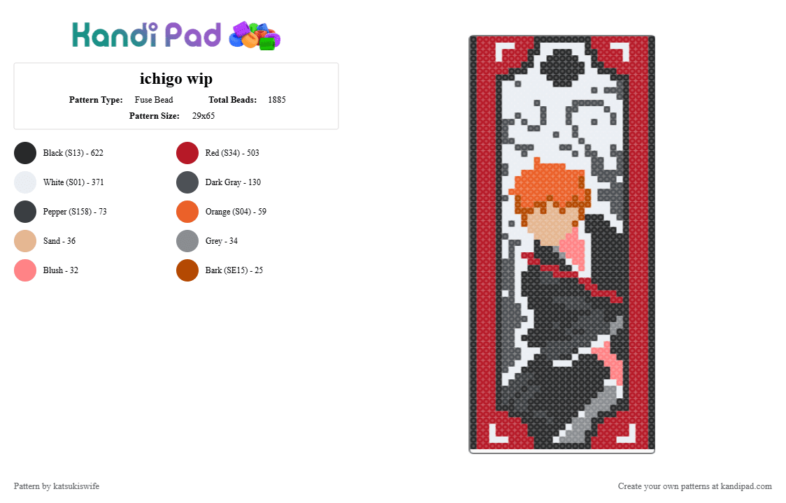 ichigo kurosaki - Fuse Bead Pattern by katsukiswife on Kandi Pad - red
