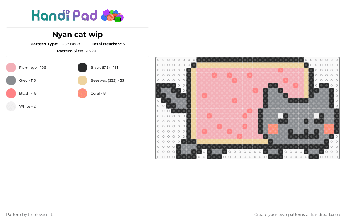 Nyan cat perler! (2/2) - Fuse Bead Pattern by katsukiswife on Kandi Pad - beige,gray