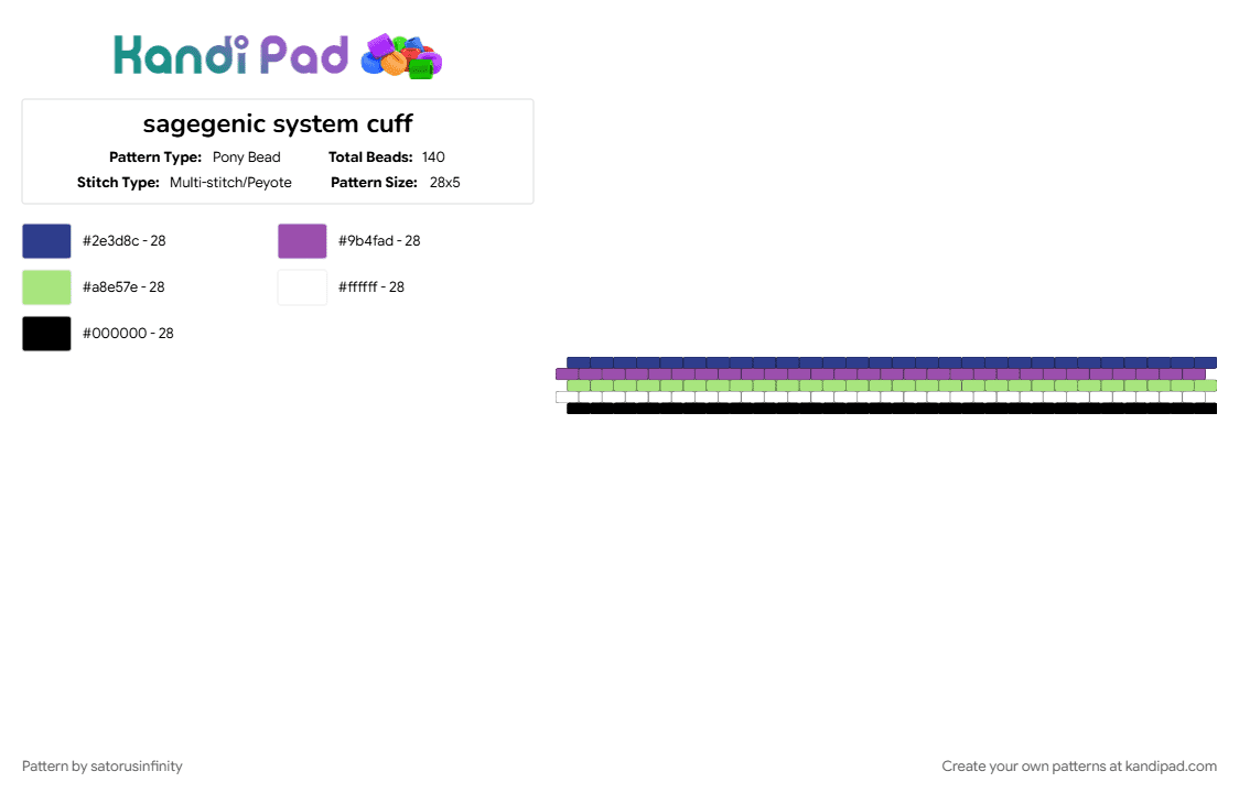 sagegenic system cuff - Pony Bead Pattern by satorusinfinity on Kandi Pad - green, pink, purple
