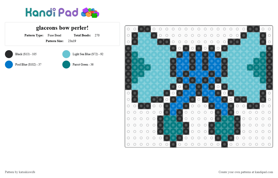 glaceons bow perler! - Fuse Bead Pattern by katsukiswife on Kandi Pad - light blue