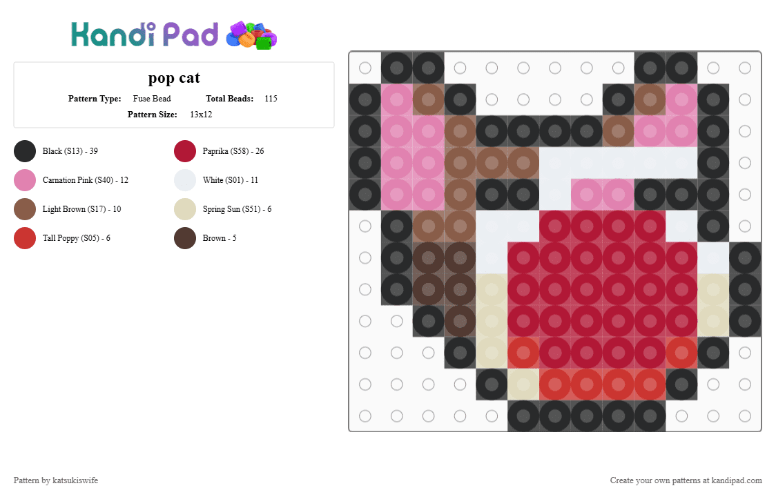 pop cat - Fuse Bead Pattern by katsukiswife on Kandi Pad - red