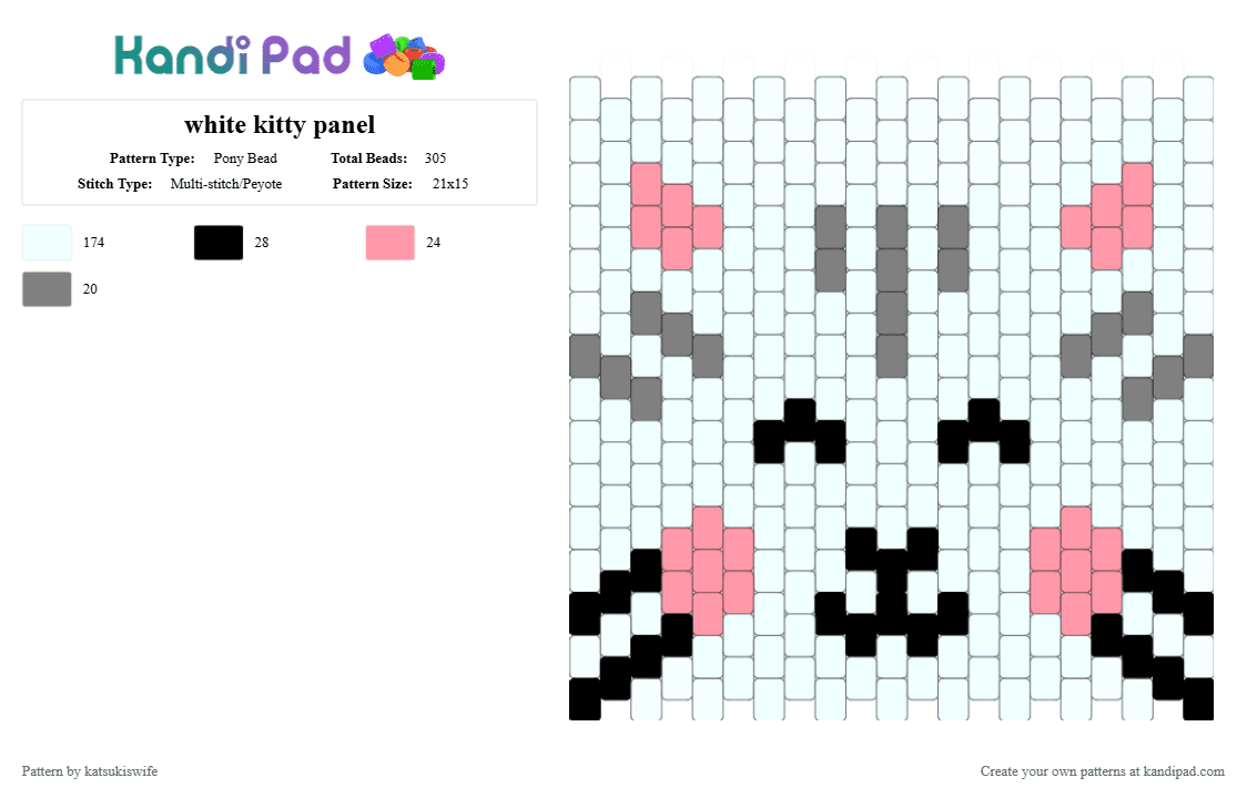white kitty panel - Pony Bead Pattern by katsukiswife on Kandi Pad - 
