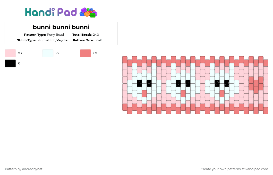 bunni bunni bunni - Pony Bead Pattern by katsukiswife on Kandi Pad - bunny,rabbit,cute animal,animal,white,red,cotdcuteanimals