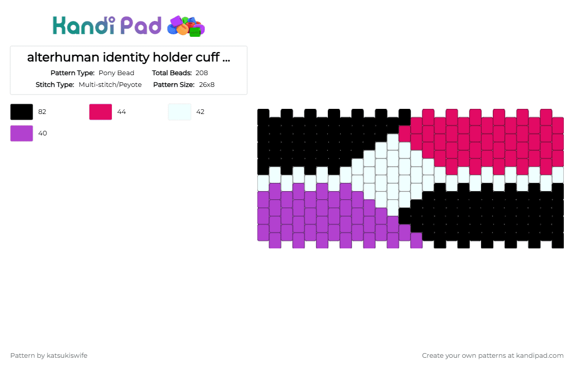 alterhuman identity holder cuff (sys role) - Pony Bead Pattern by katsukiswife on Kandi Pad - white,pink