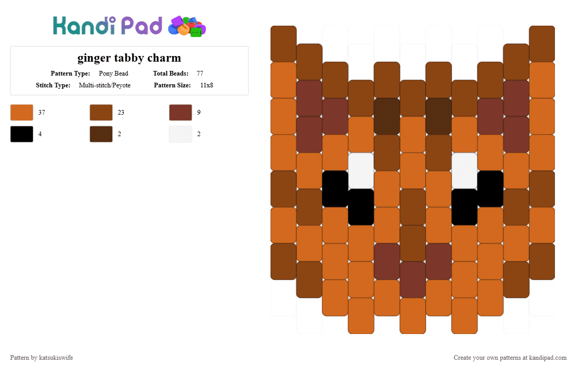 ginger tabby charm - Pony Bead Pattern by katsukiswife on Kandi Pad - orange,red