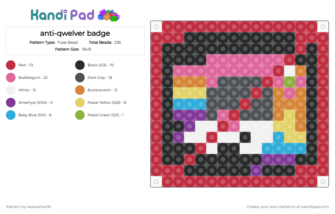 anti-qwelver badge - Fuse Bead Pattern by katsukiswife on Kandi Pad - pink,red