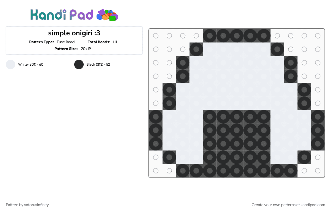 simple onigiri :3 - Fuse Bead Pattern by satorusinfinity on Kandi Pad - black, white