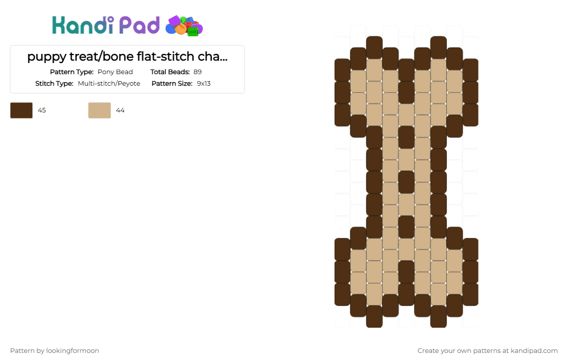 puppy treat/bone flat-stitch charm/panel - Pony Bead Pattern by katsukiswife on Kandi Pad - brown,beige