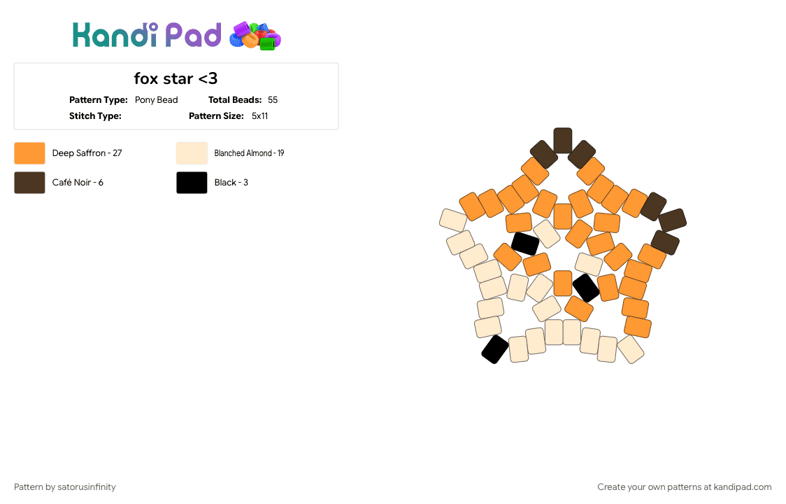 fox star - Pony Bead Pattern by satorusinfinity on Kandi Pad - beige, orange