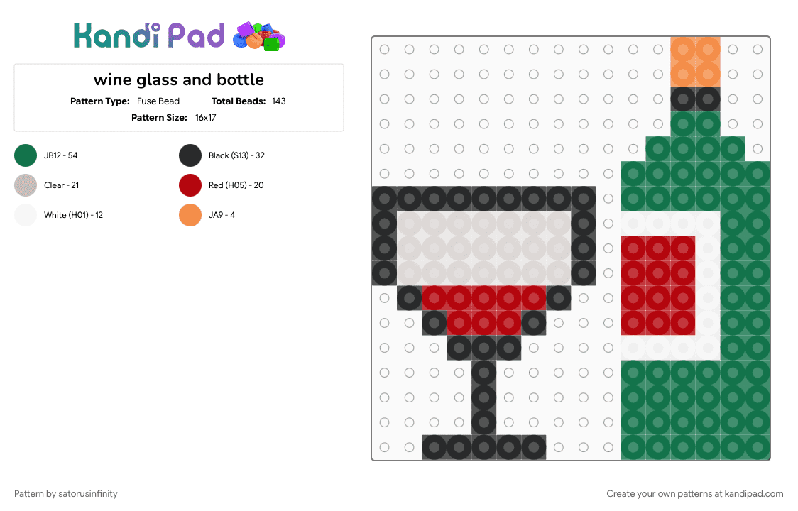 wine glass and bottle - Fuse Bead Pattern by satorusinfinity on Kandi Pad - teal