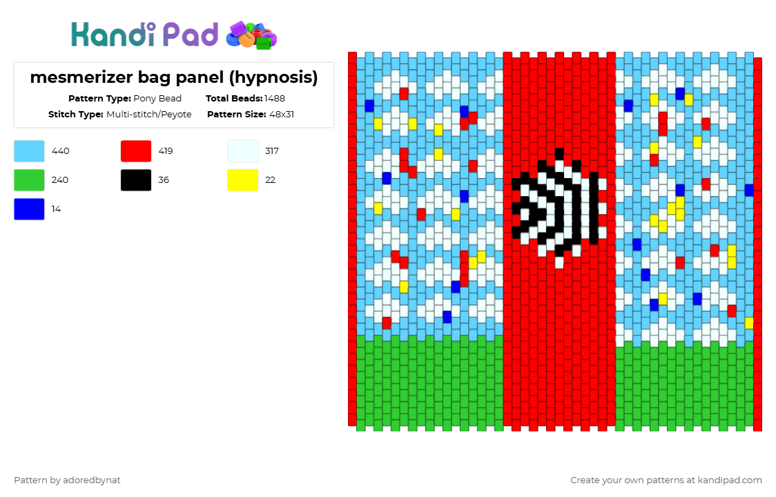 mesmerizer bag panel (hypnosis) - Pony Bead Pattern by katsukiswife on Kandi Pad - green,light blue,red