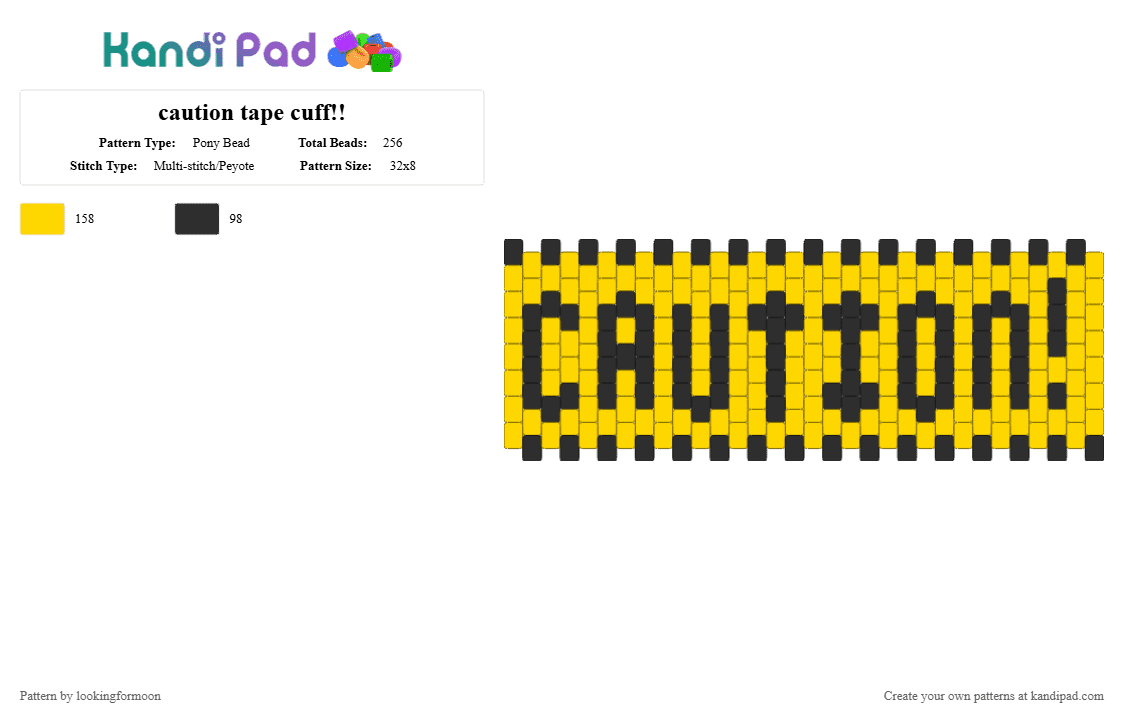 caution tape cuff!! - Pony Bead Pattern by satorusinfinity on Kandi Pad - black, yellow