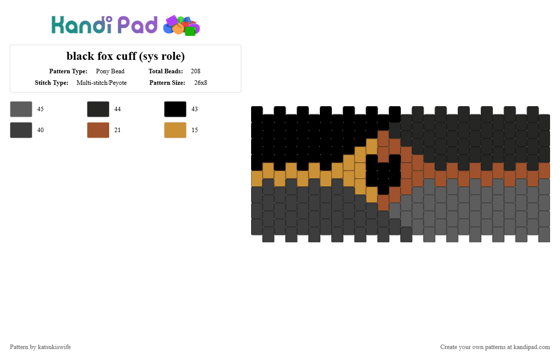 black fox cuff (sys role) - Pony Bead Pattern by katsukiswife on Kandi Pad - black,gray