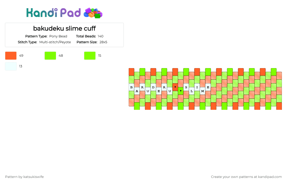 bakudeku slime cuff - Pony Bead Pattern by katsukiswife on Kandi Pad - orange,green
