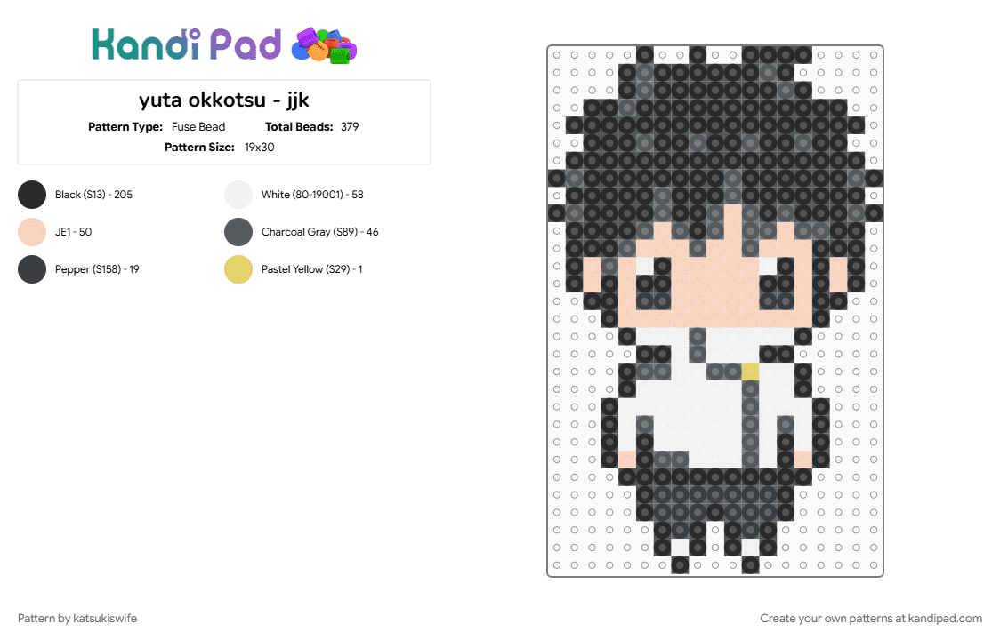yuta okkotsu - jjk - Fuse Bead Pattern by satorusinfinity on Kandi Pad - beige, black, gray