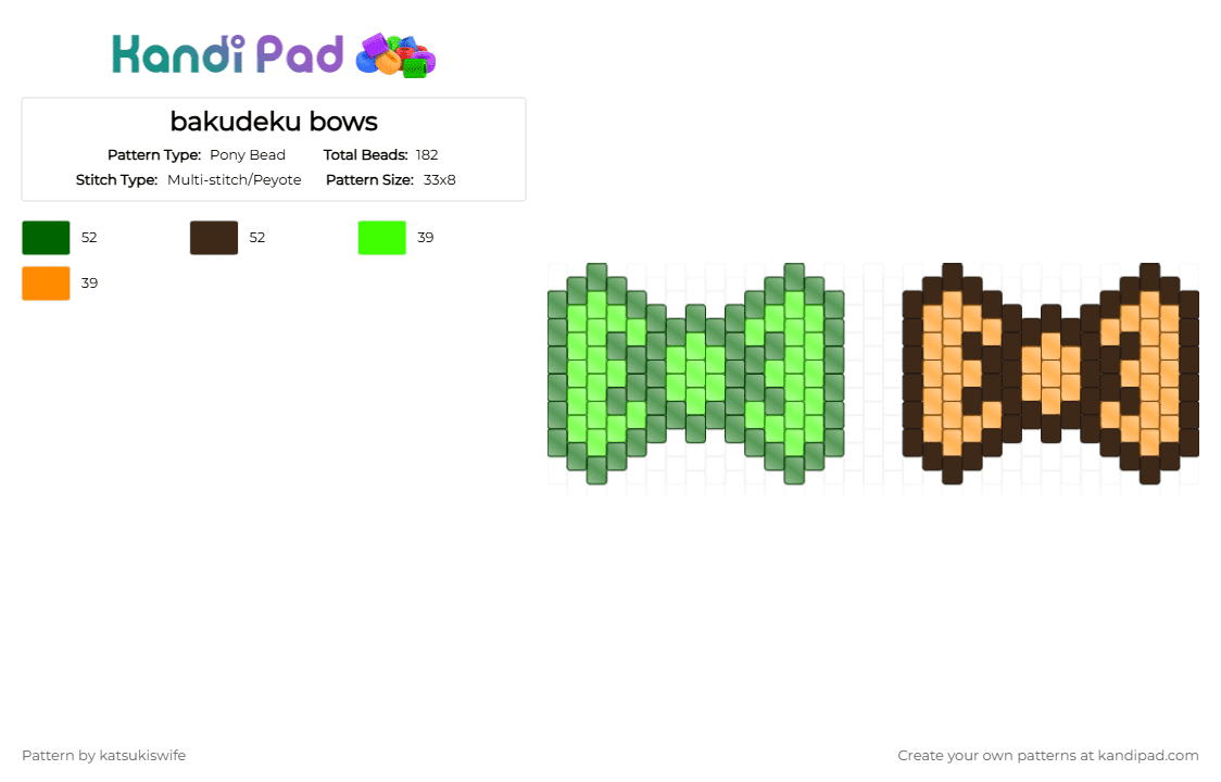 bakudeku bows - Pony Bead Pattern by katsukiswife on Kandi Pad - green