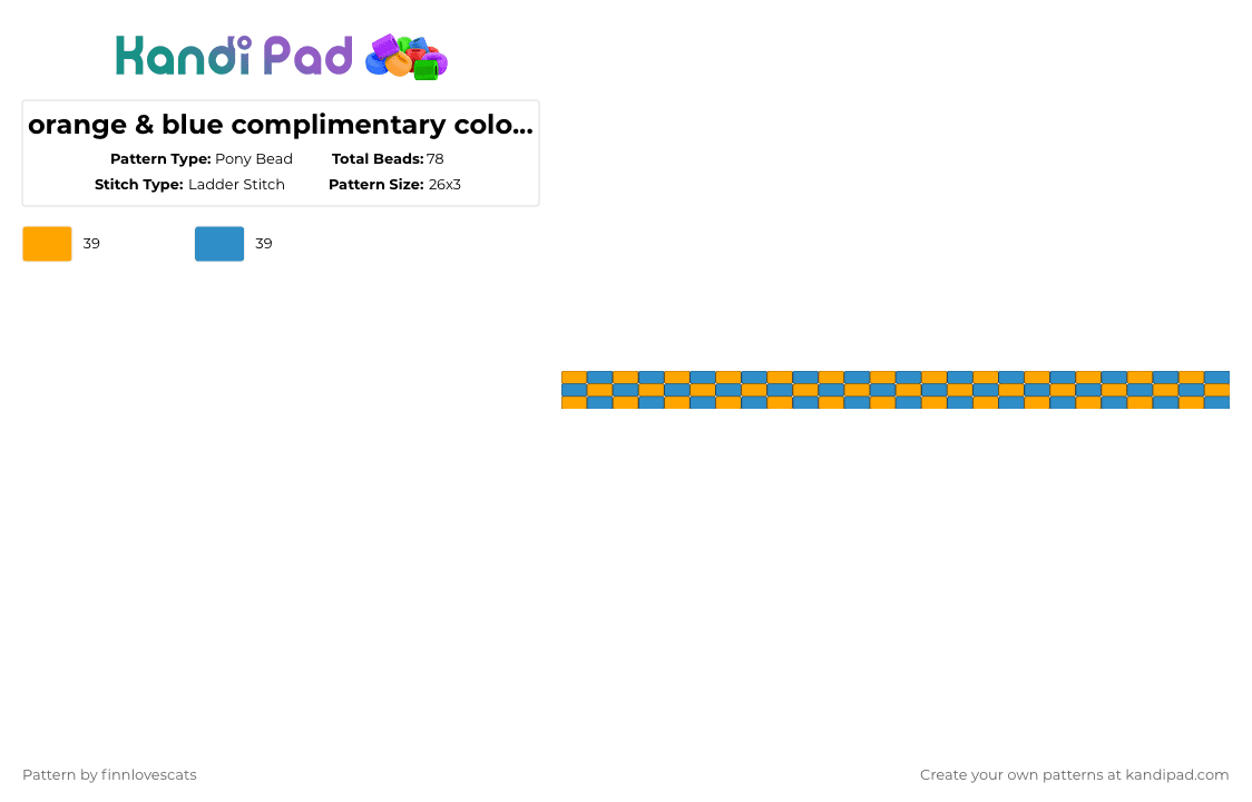 orange & blue complimentary colors ladder cuff pre-made - Pony Bead Pattern by katsukiswife on Kandi Pad - orange,light blue
