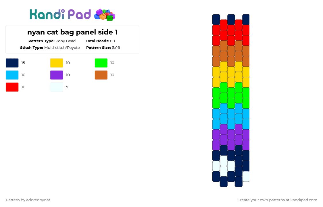 nyan cat bag panel side 2 - Pony Bead Pattern by katsukiswife on Kandi Pad - purple