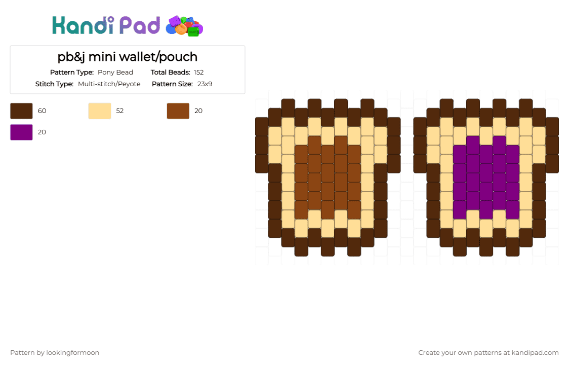 pb&j mini wallet/pouch - Pony Bead Pattern by katsukiswife on Kandi Pad - brown,yellow