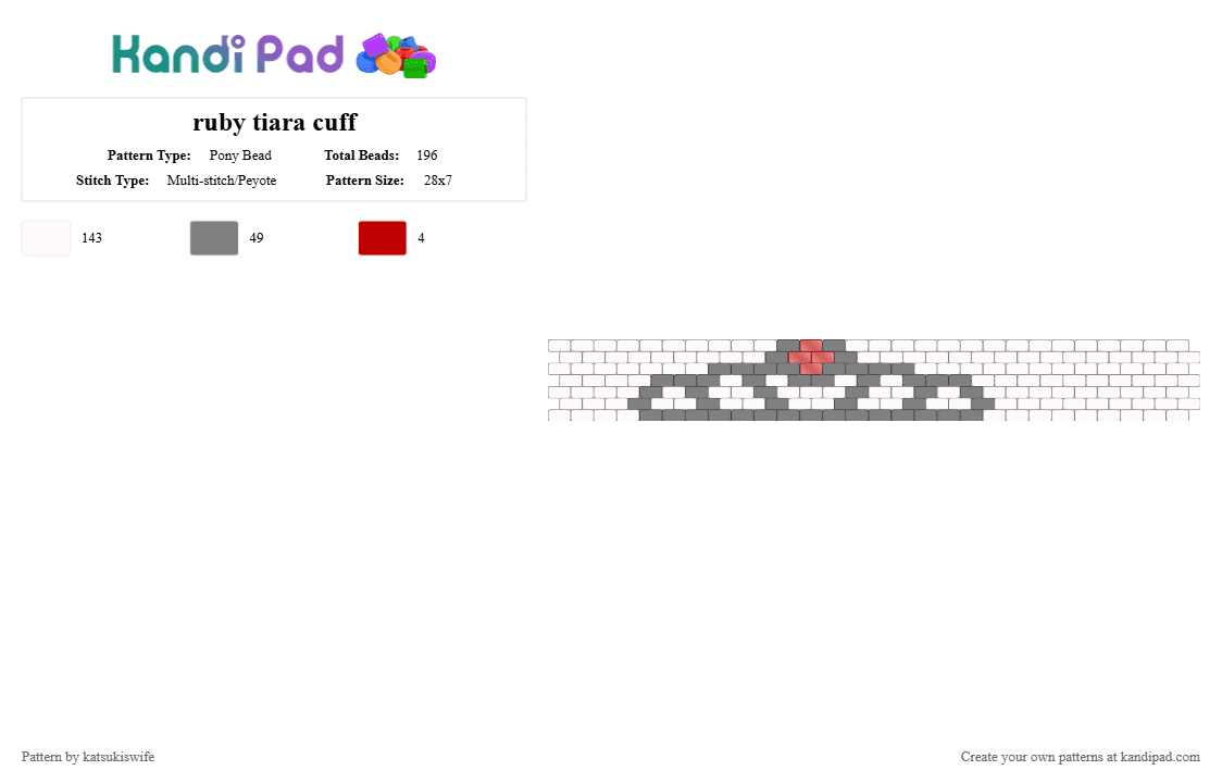ruby tiara cuff - Pony Bead Pattern by katsukiswife on Kandi Pad - 