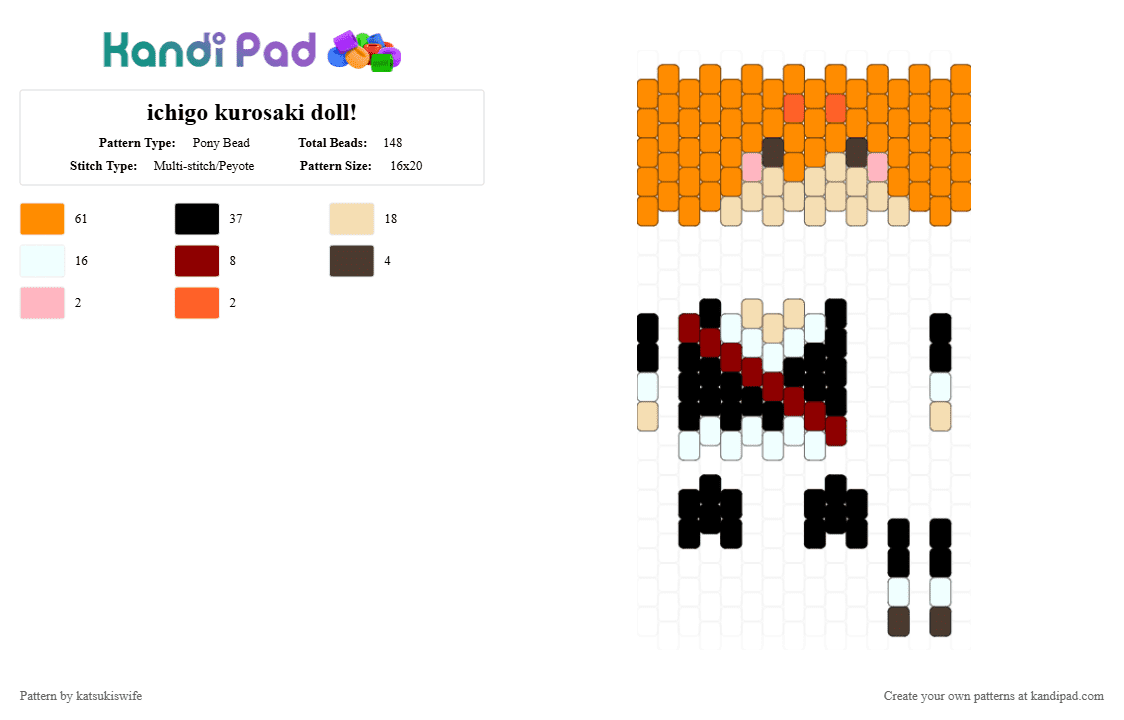 ichigo kurosaki doll! - Pony Bead Pattern by katsukiswife on Kandi Pad - beige, orange