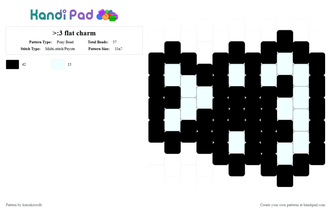 >:3 flat charm - Pony Bead Pattern by katsukiswife on Kandi Pad - white,black