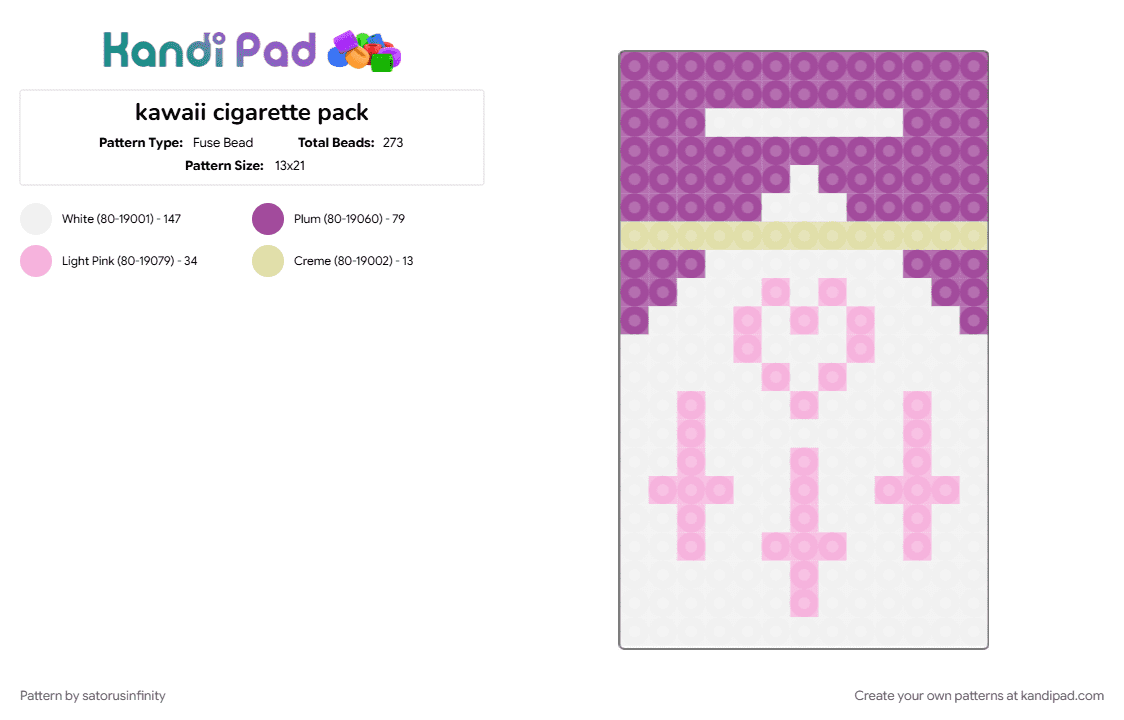 kawaii cigarette pack - Fuse Bead Pattern by satorusinfinity on Kandi Pad - pink