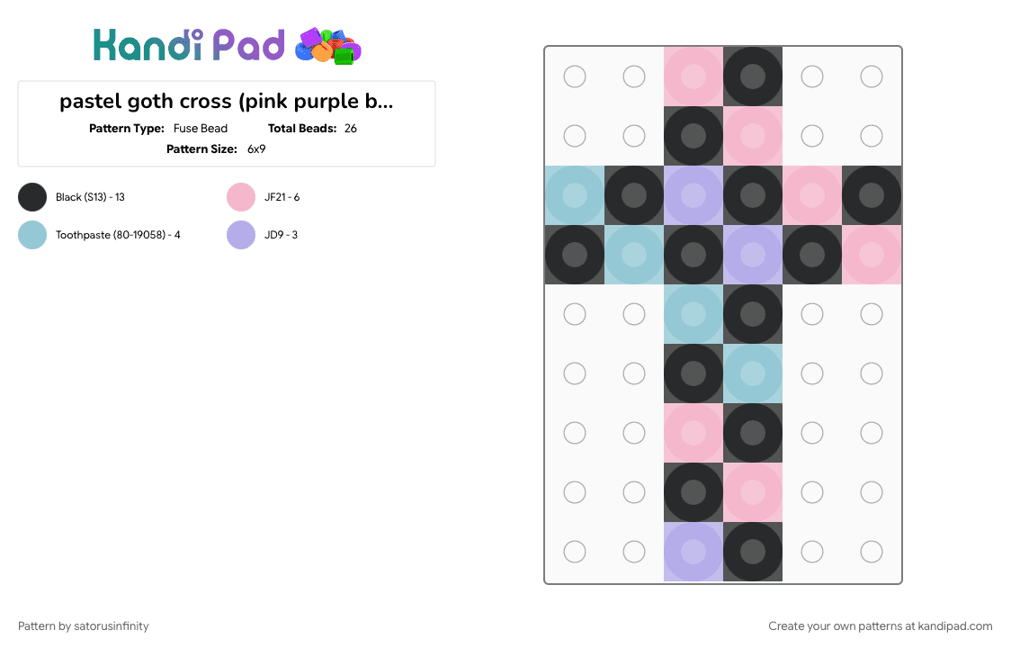 pastel goth cross (pink purple blue black) - Fuse Bead Pattern by satorusinfinity on Kandi Pad - light blue, pink