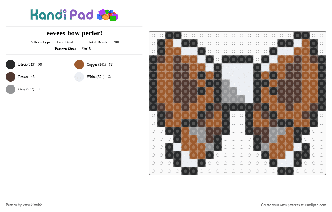 eevees bow perler! - Fuse Bead Pattern by katsukiswife on Kandi Pad - brown,tan