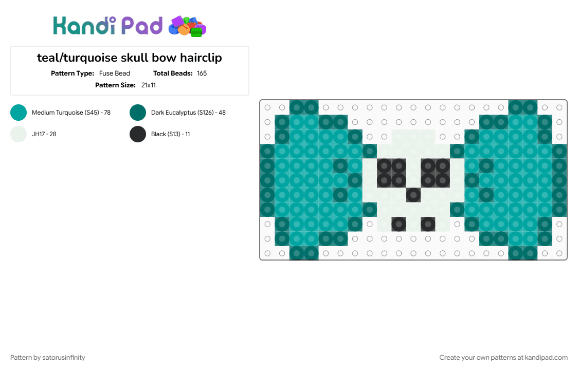 teal/turquoise skull bow hairclip - Fuse Bead Pattern by satorusinfinity on Kandi Pad - teal