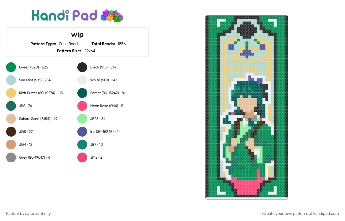 maomao perler - Fuse Bead Pattern by satorusinfinity on Kandi Pad - green, light blue, teal