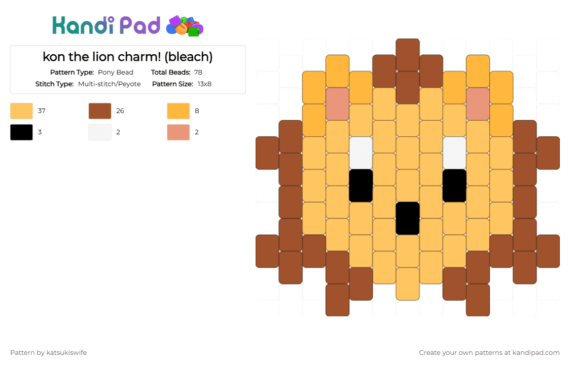 kon the lion charm! (bleach) - Pony Bead Pattern by katsukiswife on Kandi Pad - orange,red