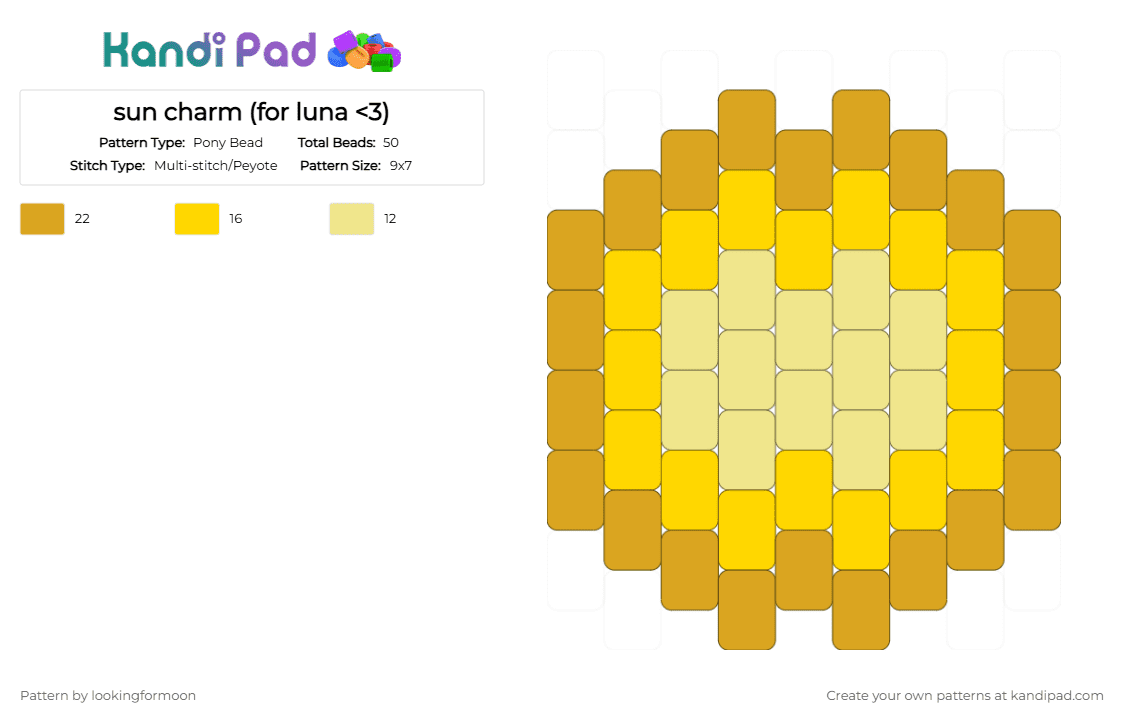 sun charm (for luna - Pony Bead Pattern by katsukiswife on Kandi Pad - yellow,orange