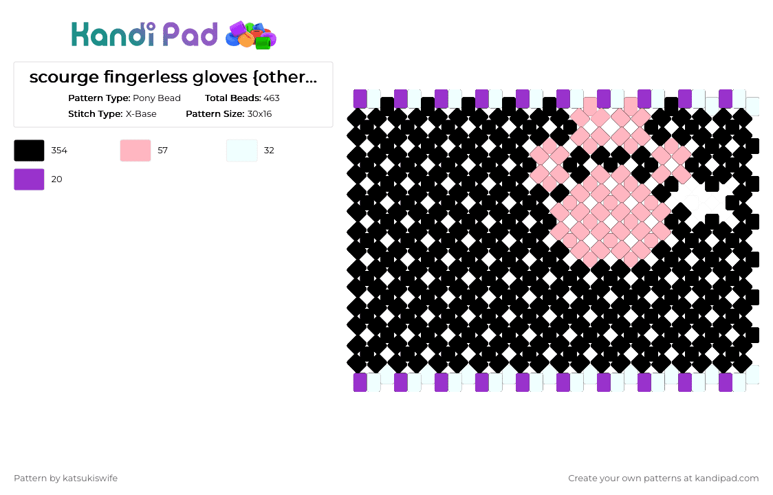 scourge fingerless gloves {other hand} - Pony Bead Pattern by katsukiswife on Kandi Pad - black,pink