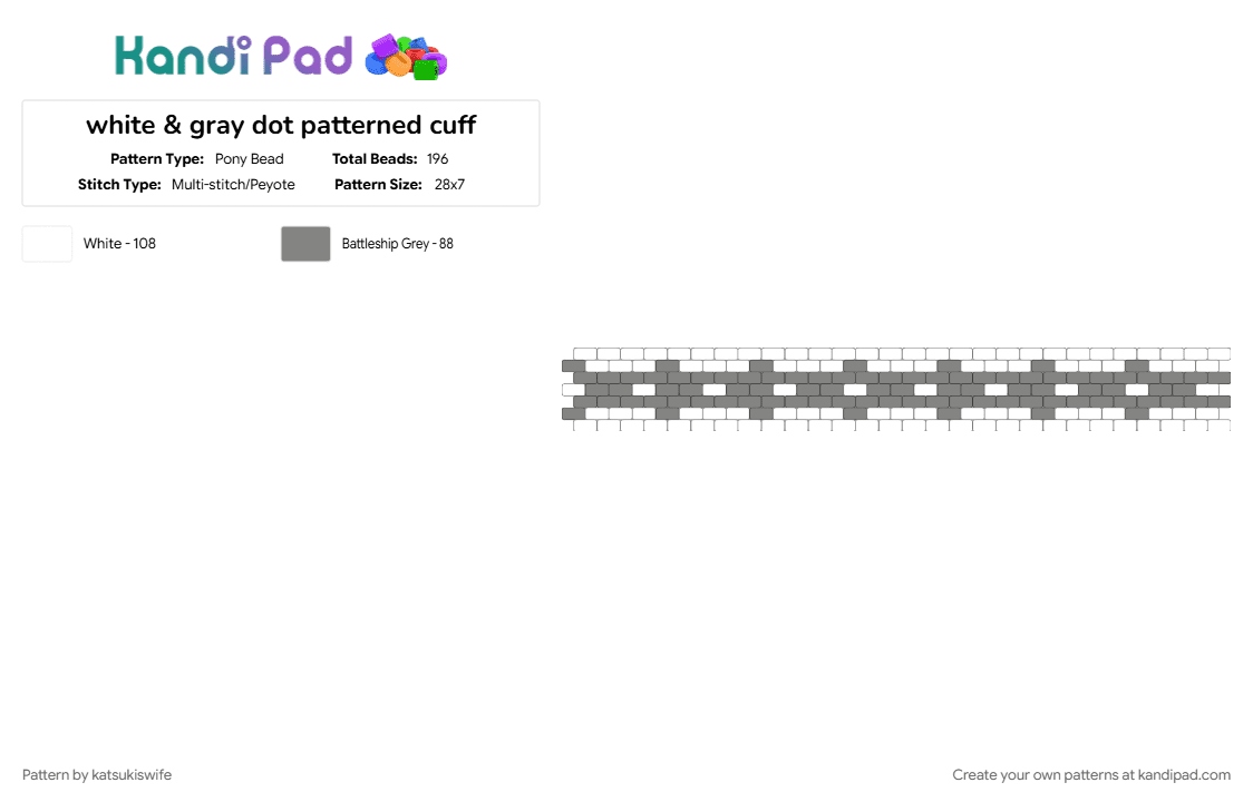 white & gray dot patterned cuff - Pony Bead Pattern by katsukiswife on Kandi Pad - gray, white