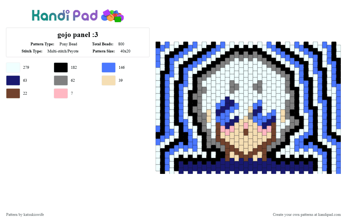 gojo panel :3 - Pony Bead Pattern by katsukiswife on Kandi Pad - white,gray,purple,blue