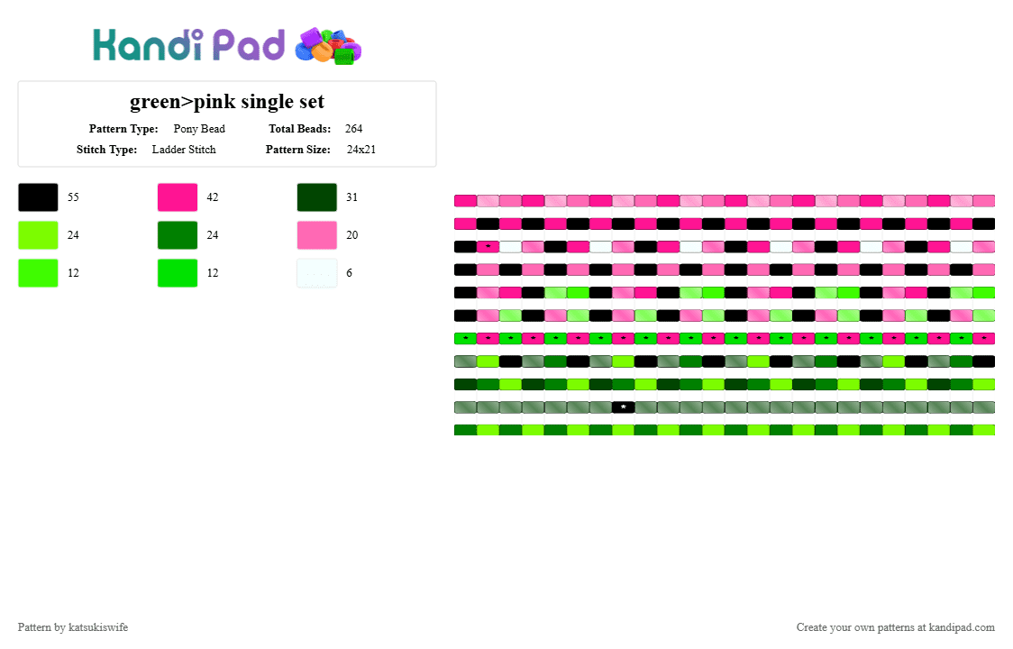 green>pink single set - Pony Bead Pattern by katsukiswife on Kandi Pad - pink,green