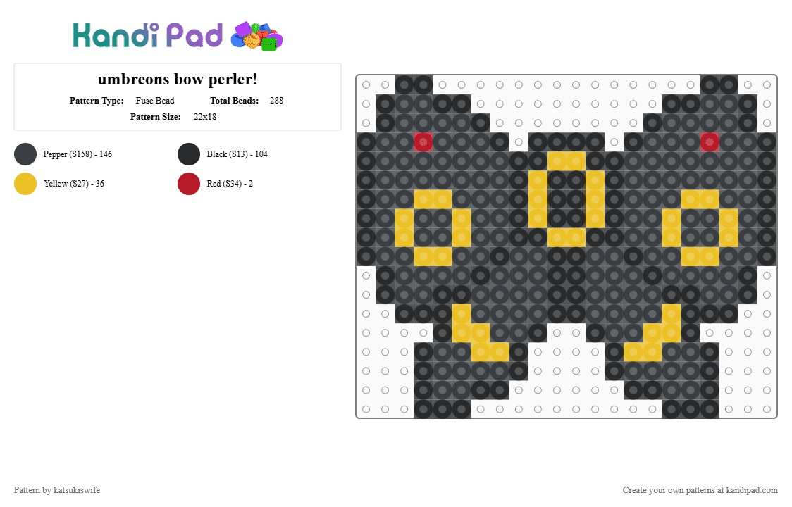 umbreons bow perler! - Fuse Bead Pattern by katsukiswife on Kandi Pad - black,yellow