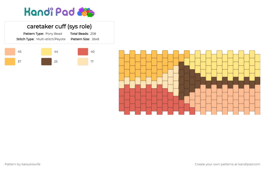 caretaker cuff (sys role) - Pony Bead Pattern by katsukiswife on Kandi Pad - beige,yellow,red