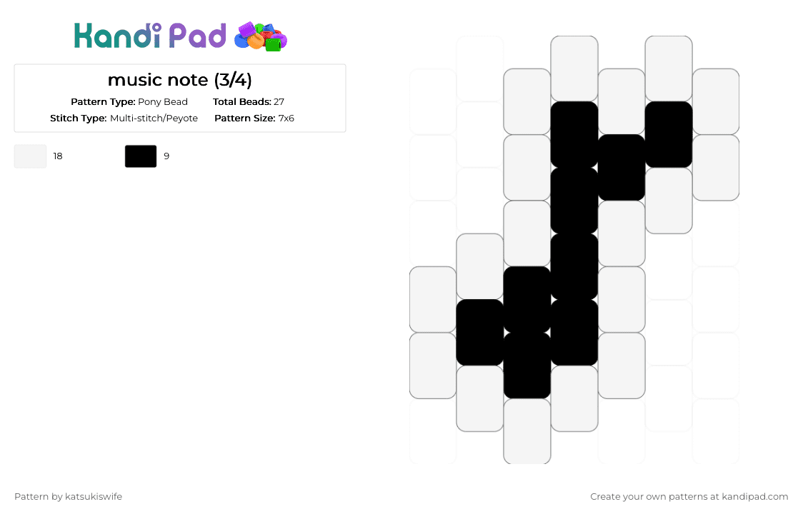 music note (3/4) - Pony Bead Pattern by katsukiswife on Kandi Pad - black,white
