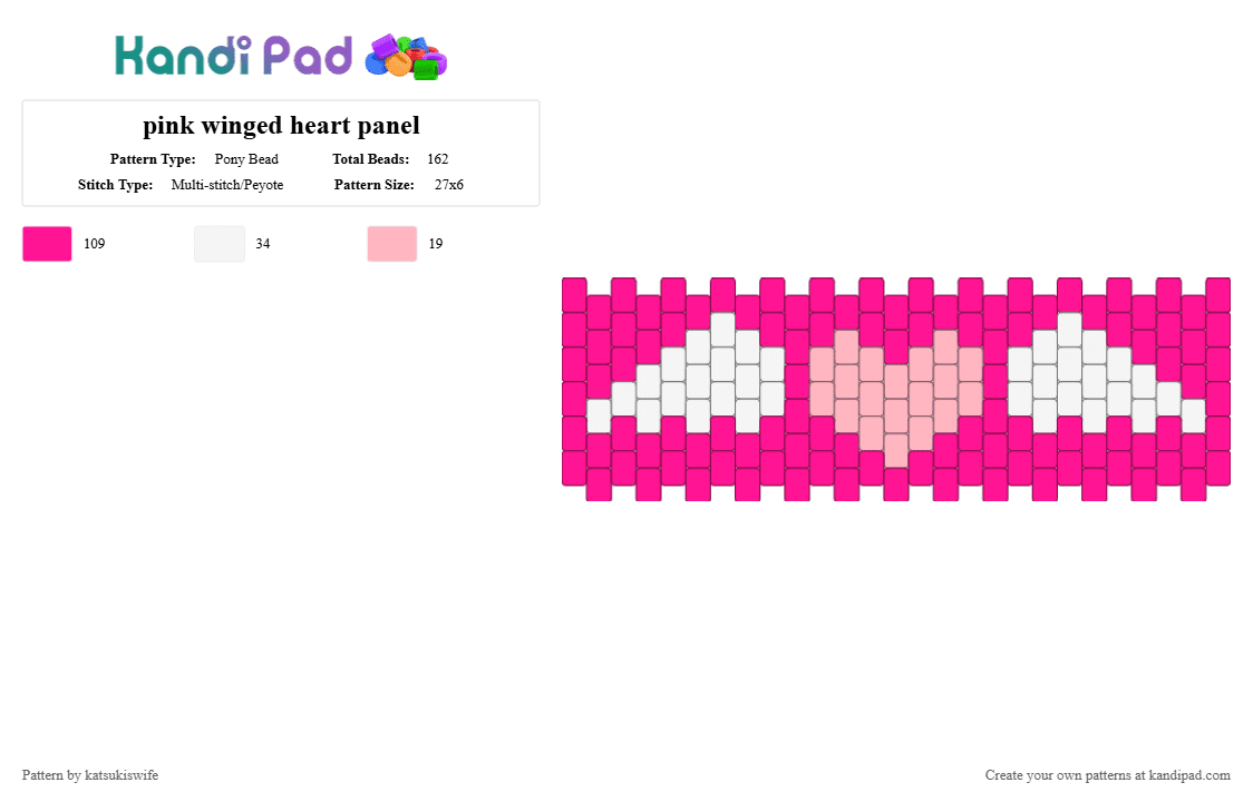 pink winged heart panel - Pony Bead Pattern by katsukiswife on Kandi Pad - pink