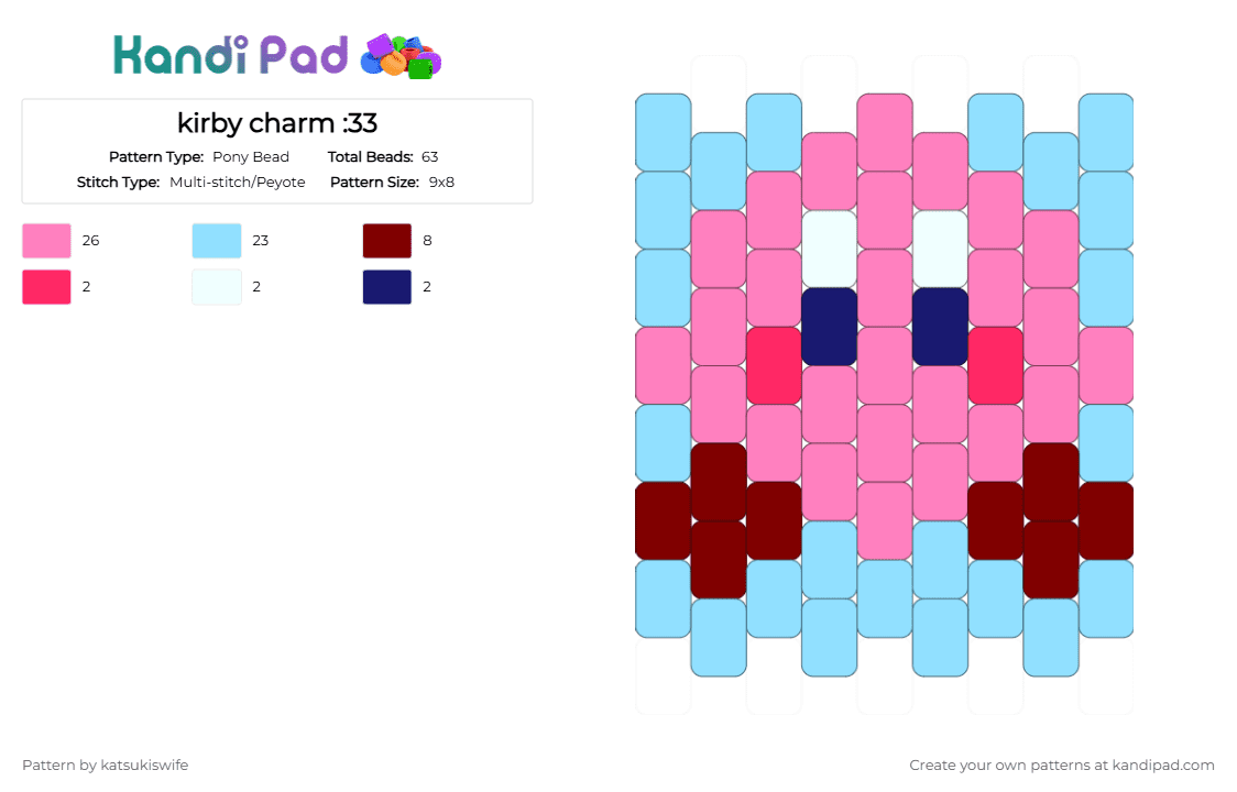 kirby charm :33 - Pony Bead Pattern by katsukiswife on Kandi Pad - pink,light blue