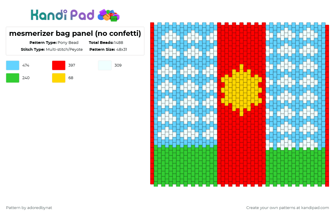 mesmerizer bag panel (no confetti) - Pony Bead Pattern by katsukiswife on Kandi Pad - light blue,red